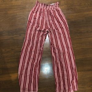 Maroon and white striped flowy pants!!